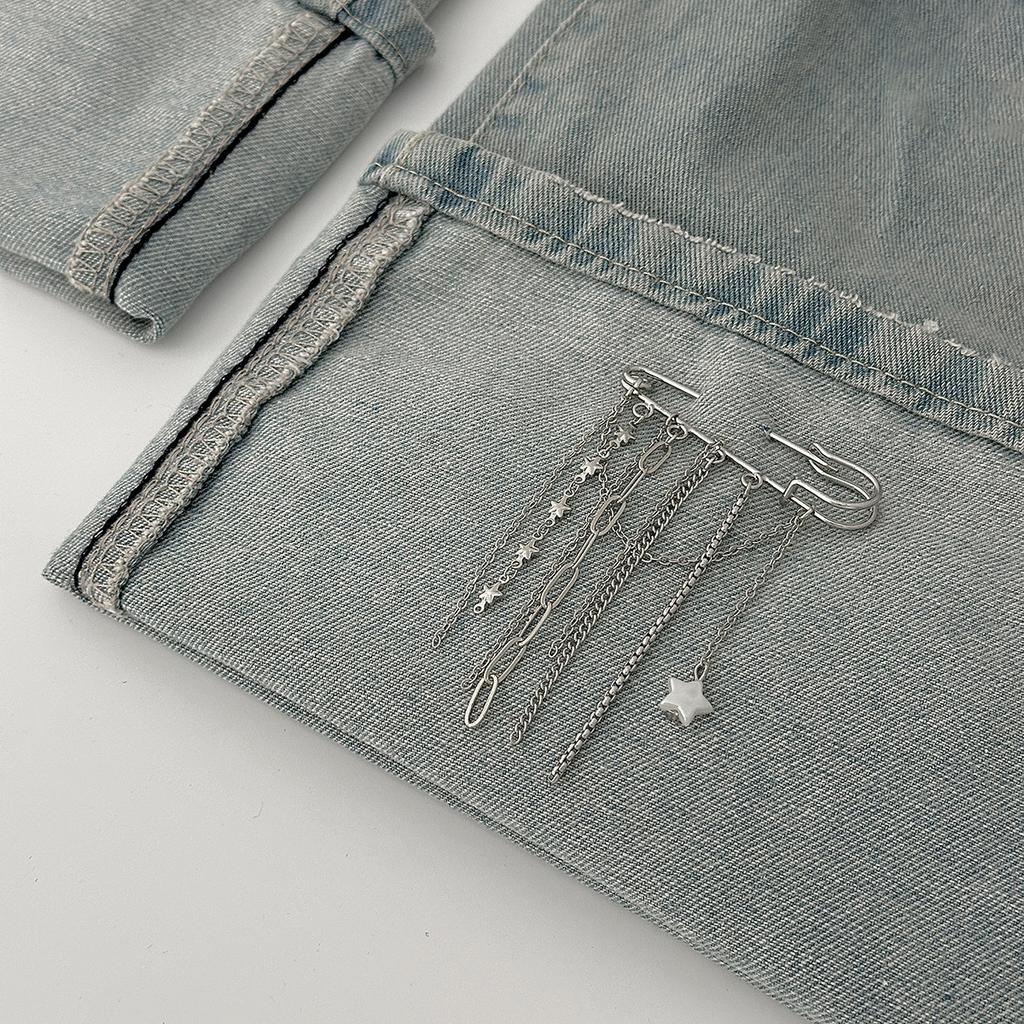 Ins Metal Chain Adjustable Short Waist Chain, Fashion Minimalist Star Tassel Lapel Pin For Women