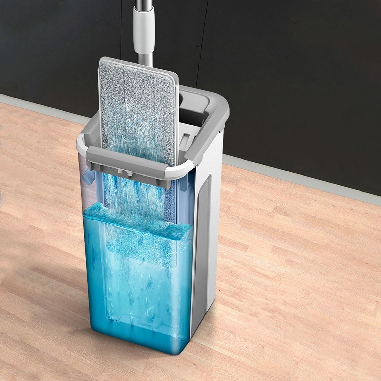 

Microfiber Mop with Bucket Floor Cleaning Self-Squeeze Dry Wet Dual Use Floor Mop with Pads Type A