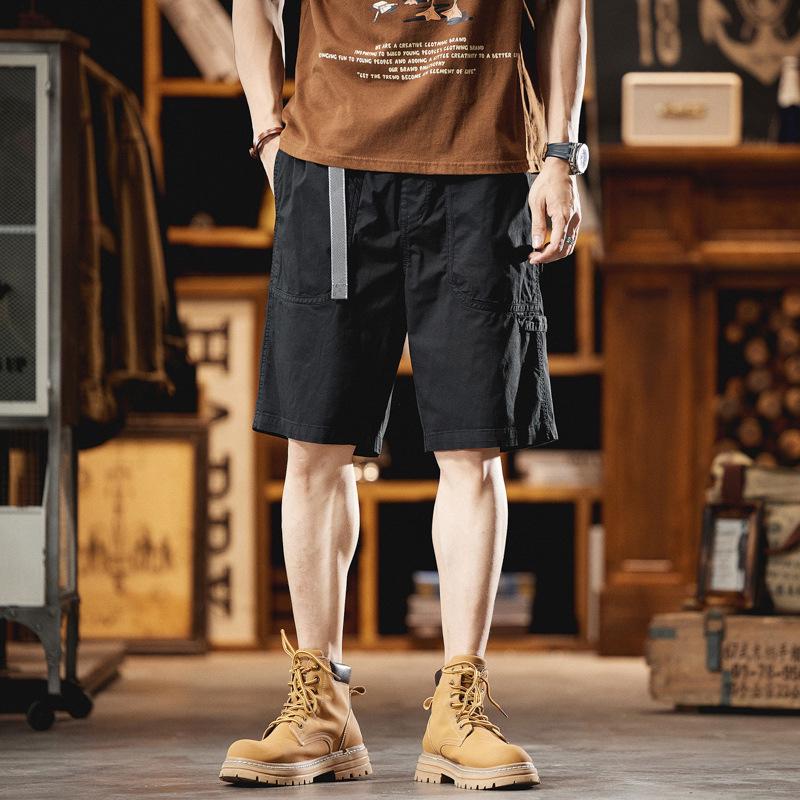 Anyang Men's 2024 Summer Workwear Trend Loose Mid-Length Belted Casual Shorts