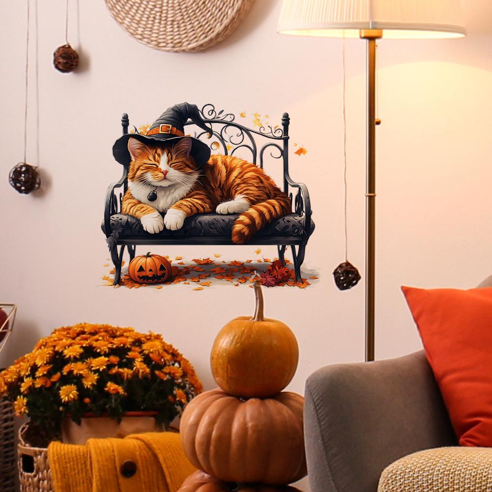 Halloween Witch Hat Cat Wall Sticker Pvc Decor For Living Room And Home Decor
