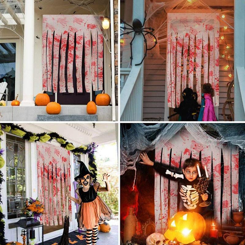 1.65X1M Bloody Handprint Horror Door Curtain for Halloween Party, Scary Haunted House Decoration, Unique Halloween Supplies