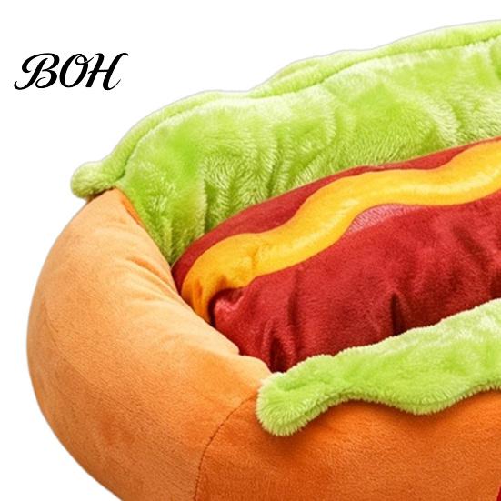 Gemütliche Indoor-Katzenhöhle Hot Dog Bett, Niedliche Kuschelhöhle mit Abnehmbarem Waschbarem Polster, Lustiges Warmes Schlafbett für Kätzchen, Brötchen-Plüsch, Kleine Hunde, Katzen, Weiches Haustier