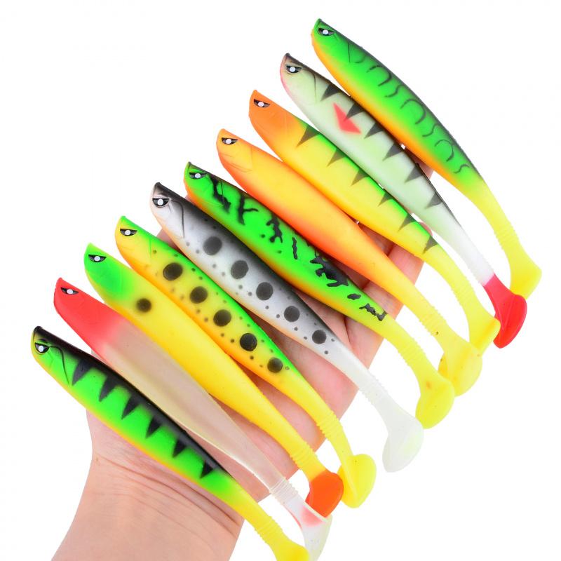 10PCS 12cm 9g Soft Tail Lure for Sea Fishing Artificial Bait Shrimp Oil Lure T Tail Design Fishing Lures for Sea