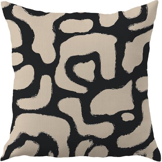 Modern Abstract Boho Pillow Covers 18x18, Boho Room Decor, Rustic Neutral Black and Beige Abstract Contemporary Decorative Throw Pillow Covers for Modern Abstract Pillow-01