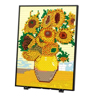 World Famous Creative Moc Sunflower View Series Plant Building Block Oil Painting Yellow Flowers Brick Model Toy