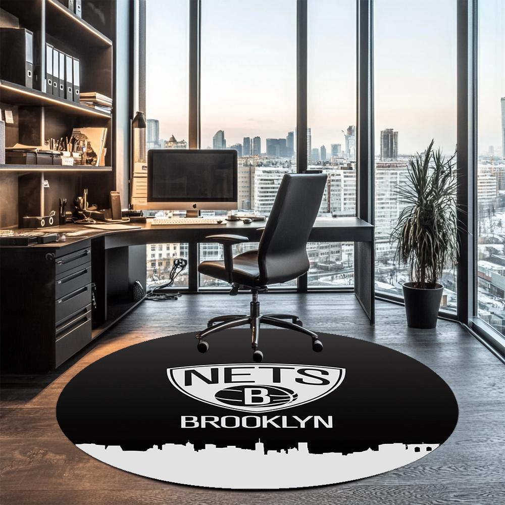 Brooklyn Nets Printed Round Rug Carpet Chair Rug Area Rug Entryway Doormats,for Office Chair Living Room Bedroom Kitchen Room.