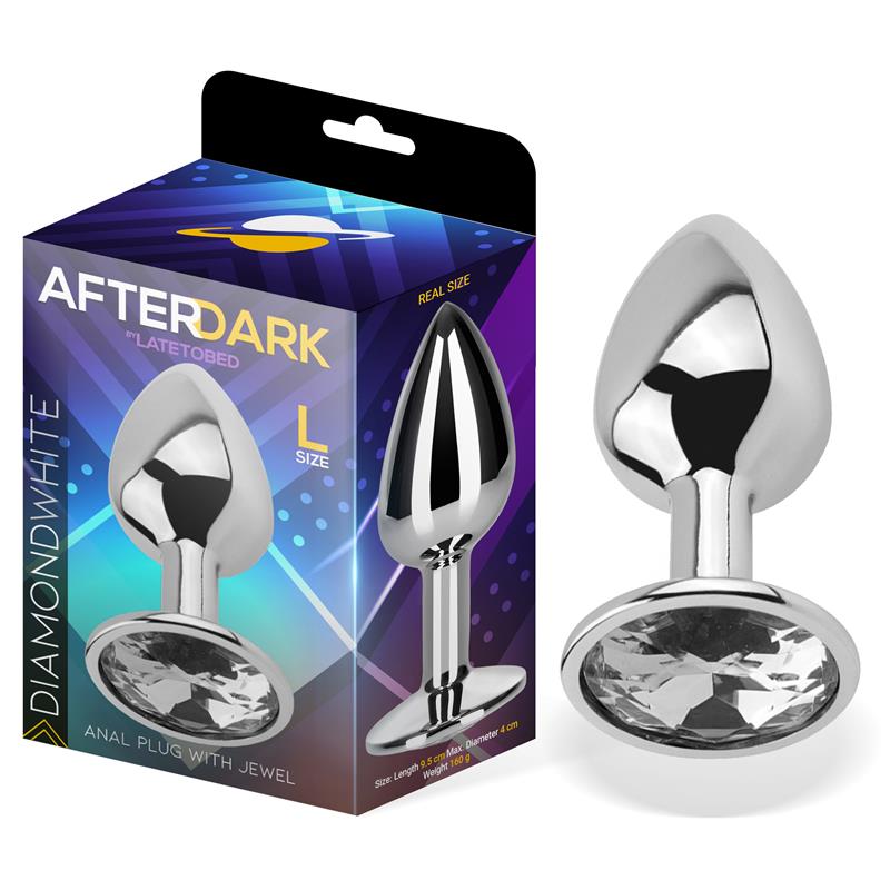 Anal Plug with Jewel Color White Diamond Size L Aluminum