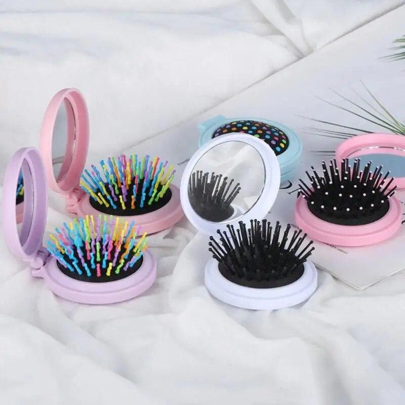 1Pcs Folding Air Bag Comb With Mirror Travel Clamshell Hairbrush Hairdressing Hair Care Massage Relax Comb Cosmetic Styling Tool