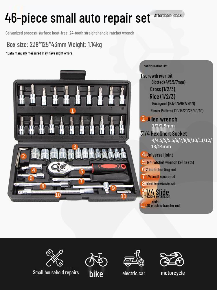 Compact Automotive Repair Tool Set: Socket Wrench & Hex Screwdriver Combo