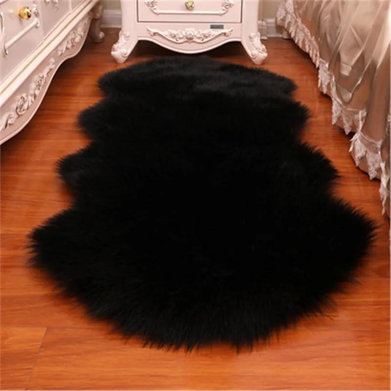 

Faux Fluffy Shaggy Rugs Floor Wool Fluffy Mat Home Decor Non Slip for Living Room Bedroom Artificial Sheepskin Long Hair Carpet 60X100cm чорний