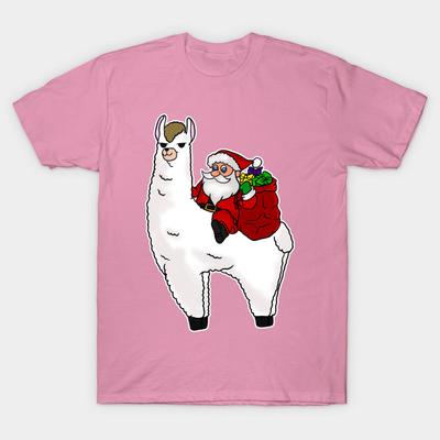 T Shirt Women Christmas Santa Llama Funny Xmas Gift Alpaca Harajuku Print Kawaii Tshirt Summer Short Sleeve Female T-Shirt Top Tee