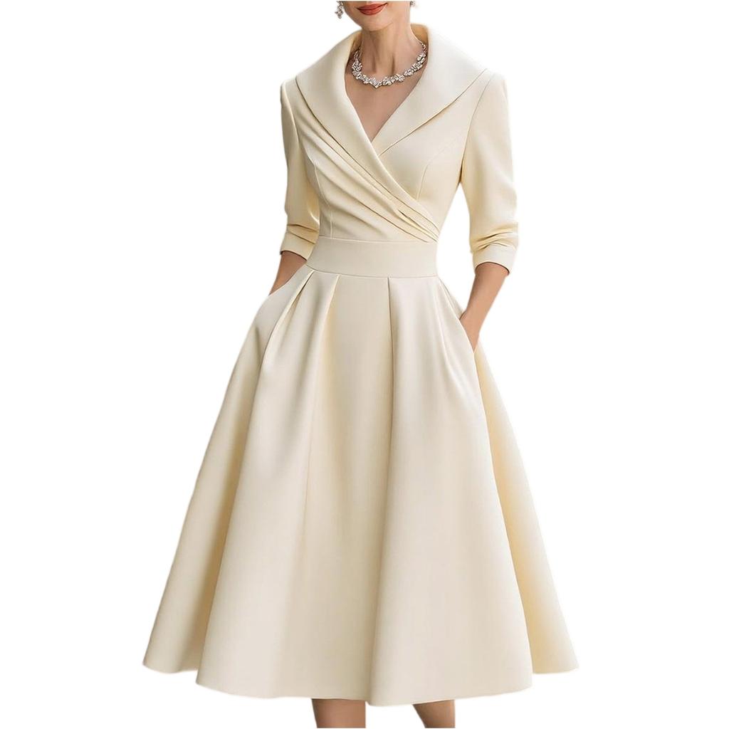 Damen Casual Mode V-Ausschnitt Langarm Retro Weihnachtsprint Retro Kleid