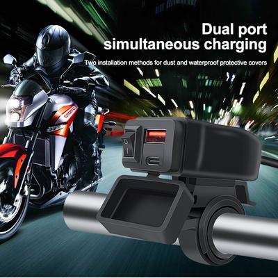 Cargador rápido USB PD QC para motocicleta de 60 W, resistente al agua, con soporte para manillar, adaptador de enchufe para bicicleta con interruptor.