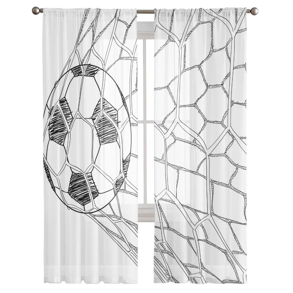 Fußball Fußball Netz Skizze Durchscheinender Vorhang für Wohnzimmerdekoration Moderner Tüll Fensteröffnung Vorhang für Schlafzimmer Voile Organza Vorhänge