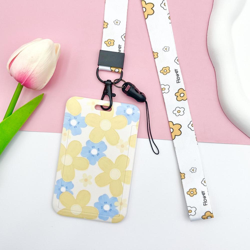 Sweet Floral Card Protective Sleeve Neck Strap Lanyard Card Holder Cute Card Case  ID/Bus/Bank Card