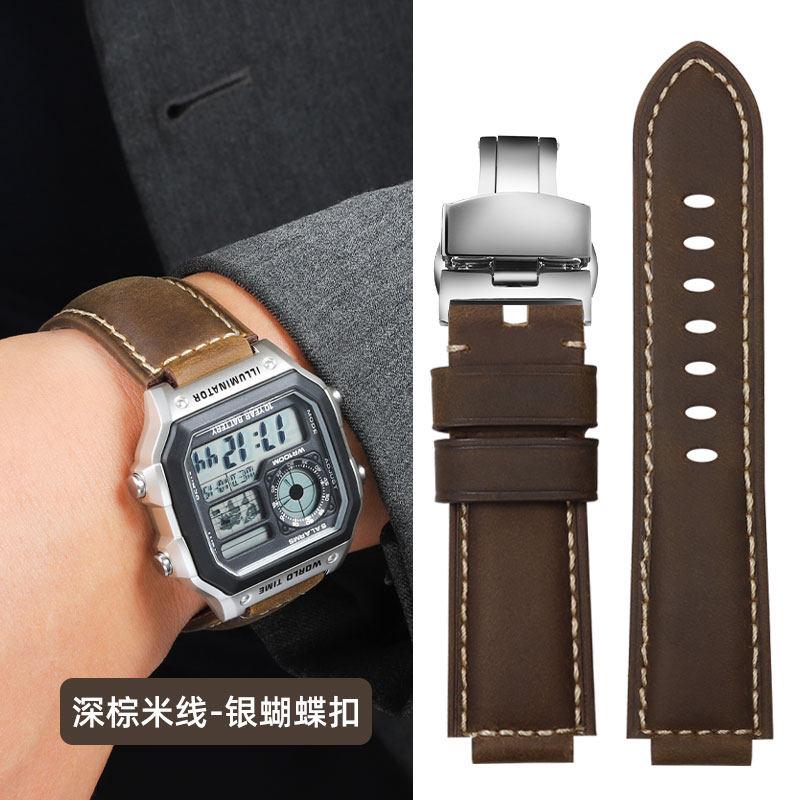 Für Casio kleine quadratische Uhr AE1200/1300/1000 SGW-500H/W218 A159 A158 A168 retro mattiertes Rindslederarmband echtes Lederarmband