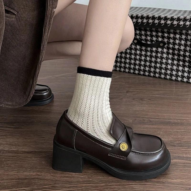 Fashion With Medium Heels Block Heel Ladies Pumps Chunky Round Toe Women's Shoes Loafers Vacation Wholesale Shoe Fashion Elegant Dress