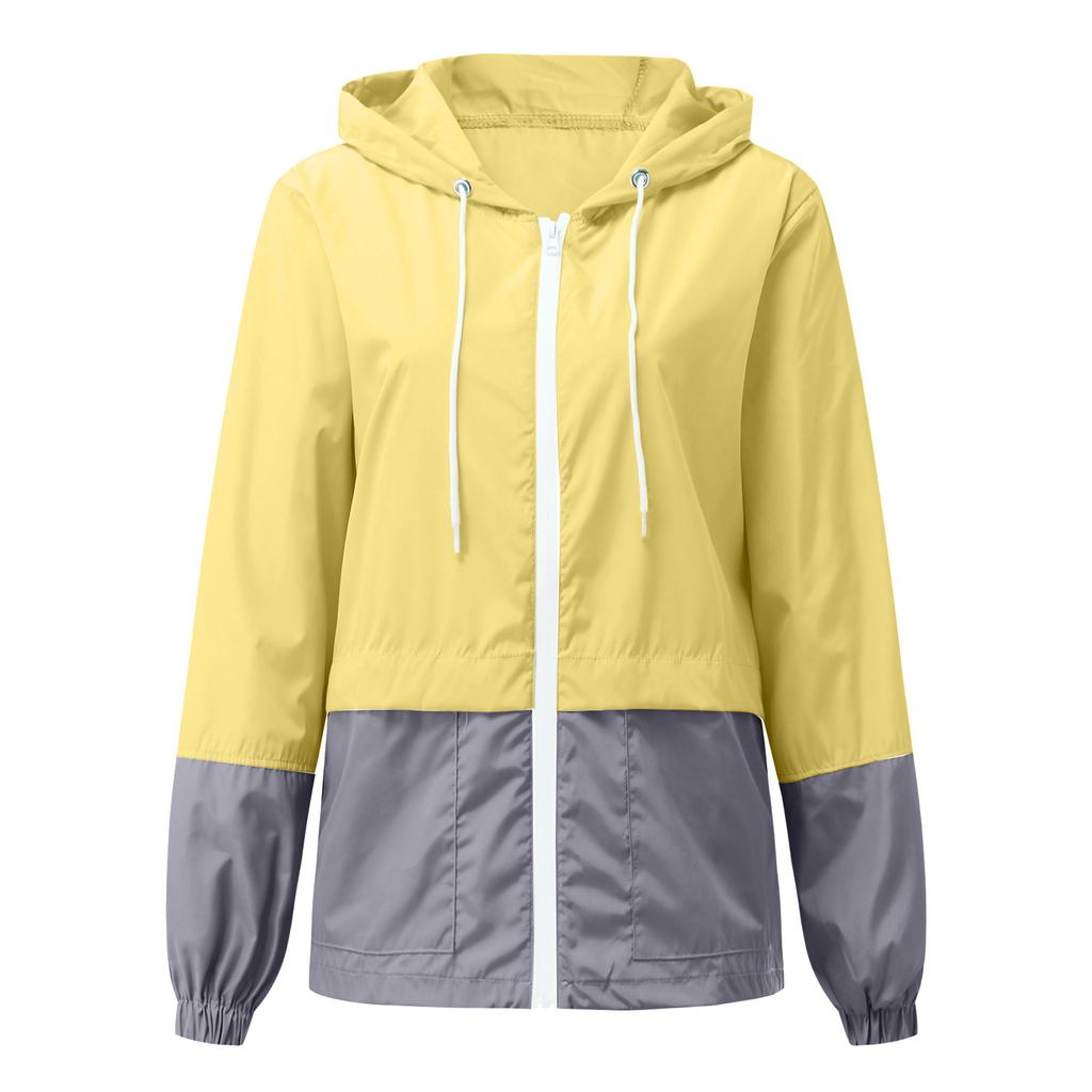 Women’s Patchwork Rain Jacket Outdoor Jackets Hooded Raincoat Windproof