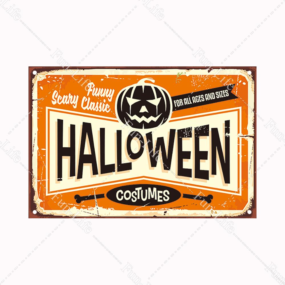 Halloween Pumpkin Tin Sign Vintage Plate Bat Poster Painting Festival Metal Signs Bar Art Party School Wall Home Decor 20x30cm