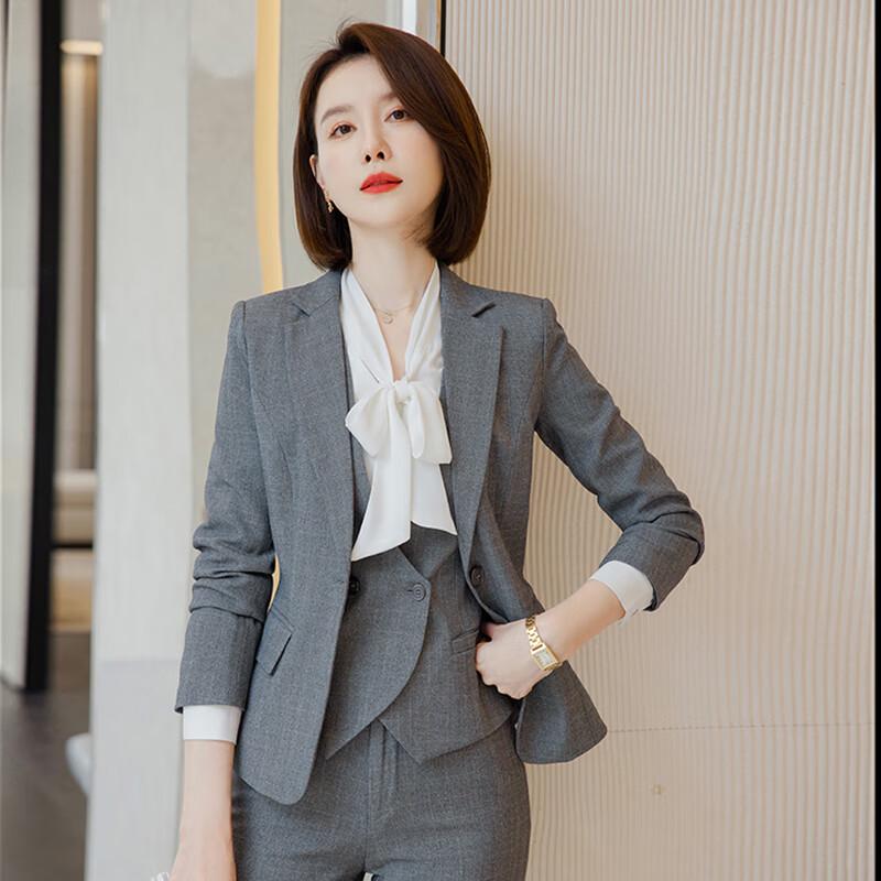 Women's Grey Plaid Business Suit Set