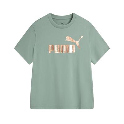 Puma Letter Pattern Casual Breathable Round Neck Short Sleeve T-Shirt Unisex Tops Green 689312-86