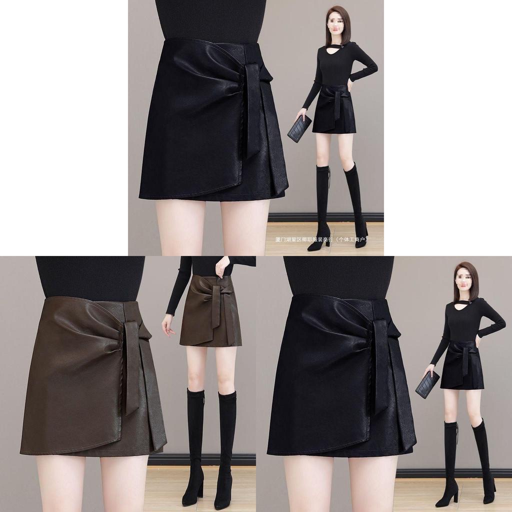 Brand High Waist Short Leather Skirt With Asymmetrical Design For Women