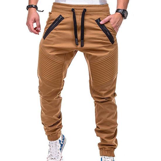 

Мужские повседневные и модные спортивные штаны на резинке со шнурком и двойными молниями M хаки