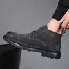 Men's Shoes High-top Shoes Spring and Autumn New Men's British Style Trend Leather Boots Men's Medium-top Short Boots Velvet Cotton Shoes Martin Boots