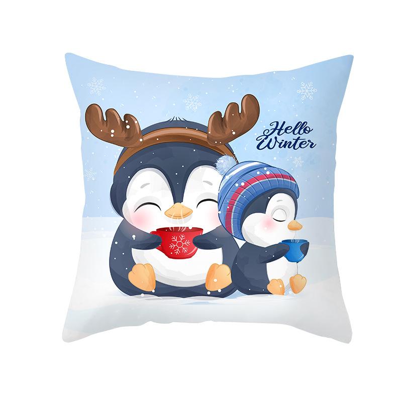 Cartoon Watercolor Christmas Pillow Cover Printed Cute Christmas Snowman Sofa Cushion Pillow Cover Home