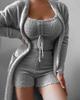 2026 Women's Plush Three-Piece Lace-Up Pajama Set - Casual Home Wear