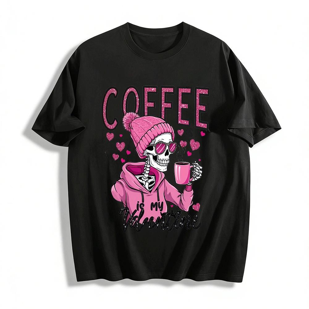 Coffee Is My Valentine Skeleton Graphic Hoodie Casual Pullover Top Pure cotton T-shirt XXS