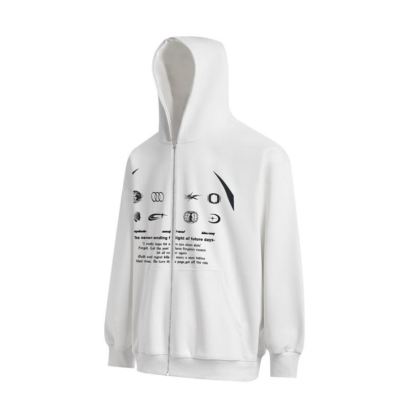 Unisex Oversized Hooded Zip-Up Sweatshirt With Streetwear Print Cotton Blend Winter Warm Casual Jacket