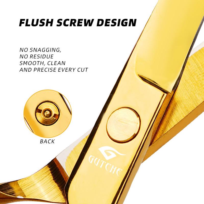 Stainless Steel Gold Hand-Shaped Hairdressing Scissors for Cutting and Thinning Hair