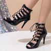 Fashion 2025 Brand Ladies Shoes Peep Toe Women's Sandals New Front Lace-up Mesh Best Seller Plus Size Fashion High Heels Sandal Boots