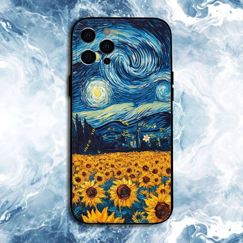 van-Gogh-The-Starry-Night Phone Case For iPhone17,16,15,14,13,12,11 Plus,Pro Max, Soft Silicone Black Cover