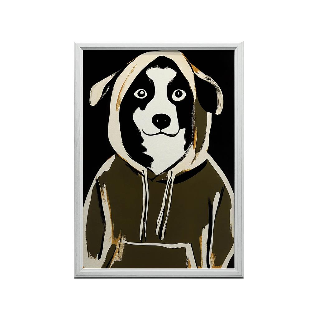 Poster Cute Dog In a Sweatshirt Poster Cute Dog In a Sweatshirt, 30X40 Cm, Dark Brown Wooden Frame, 230 Gsm Matte Paper
