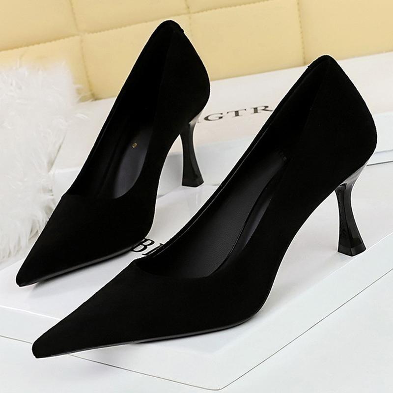 Shoes Suede Black Women Pumps Wine Glasses And High Heels Pointed Toe Women Heels 7 Cm 10cm Ladies Shoes Office Shoes