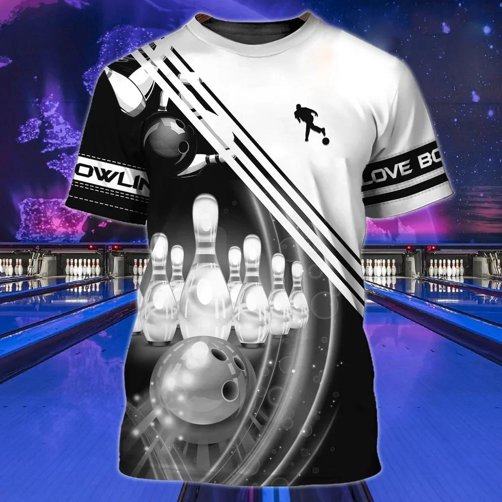 Fashionable Bowling Pictures For Men's T-Shirts Trend Digital Printing Casual Round Neck Short Sleeved Tops