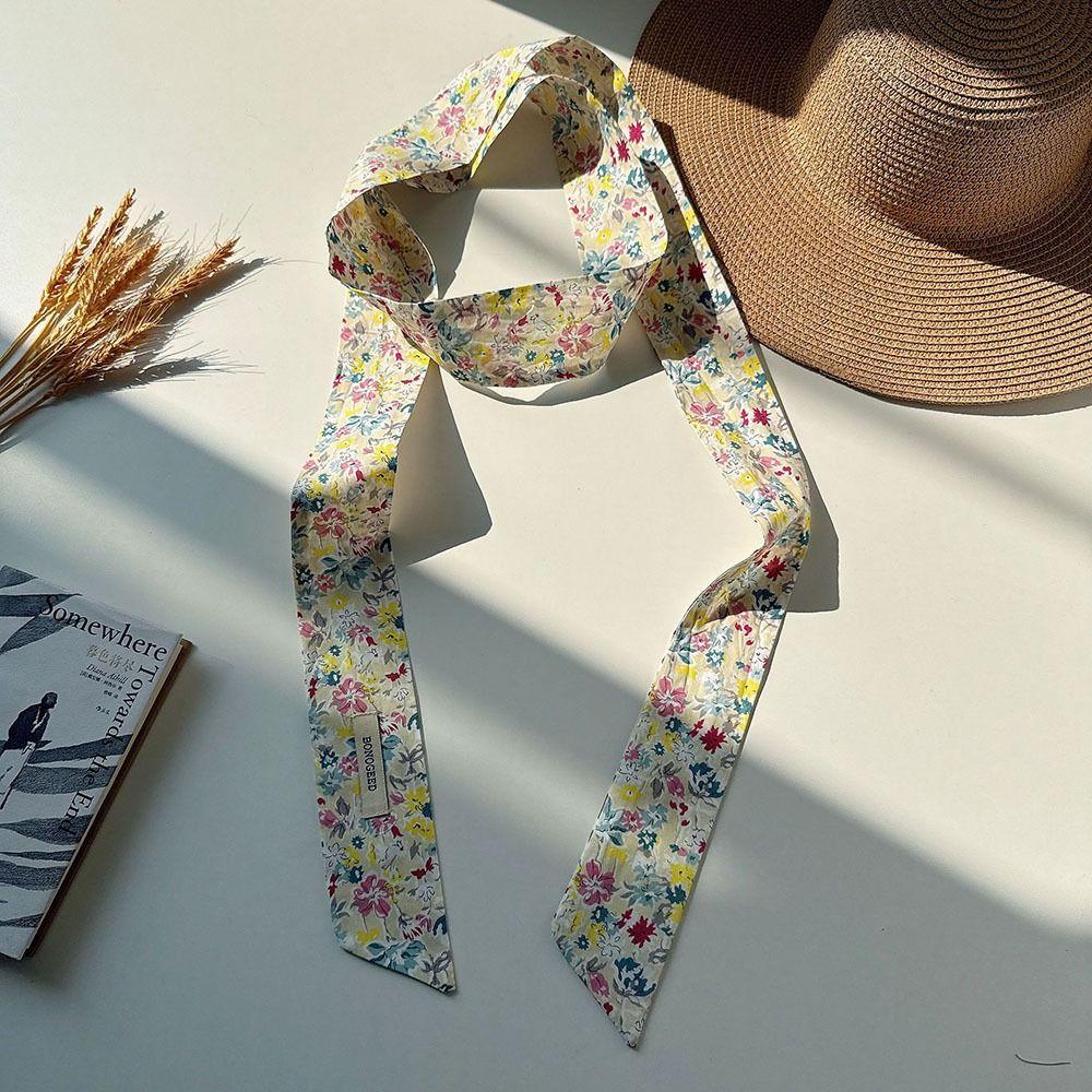 Flower Polka Dot Scarf Ribbon Narrow Long Scarves Retro Floral Scarf  Multifunction