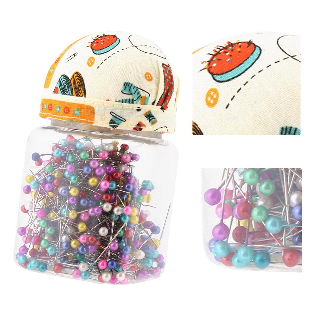 500Pcs Beads Needles Quilting Pins in Orange Fabric Covered Pin Cushion Bottle Sewing Craft