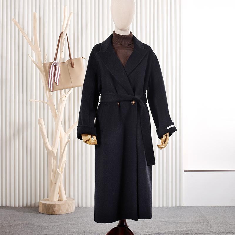 New suit collar wool double-sided woolen coat loose lace-up women's long wool woolen coat