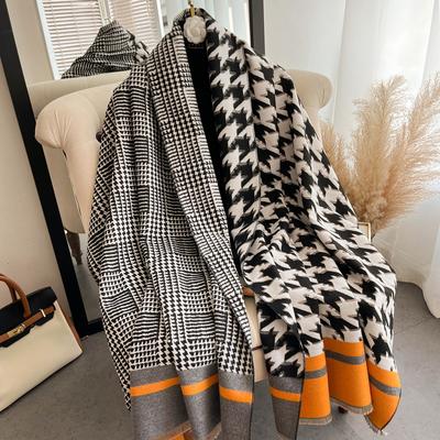 Blanket Scarf For Women Plaid Black And White Houndstooth Cashmere Warm Thick Long Pashmina Women Shawls And Scarves