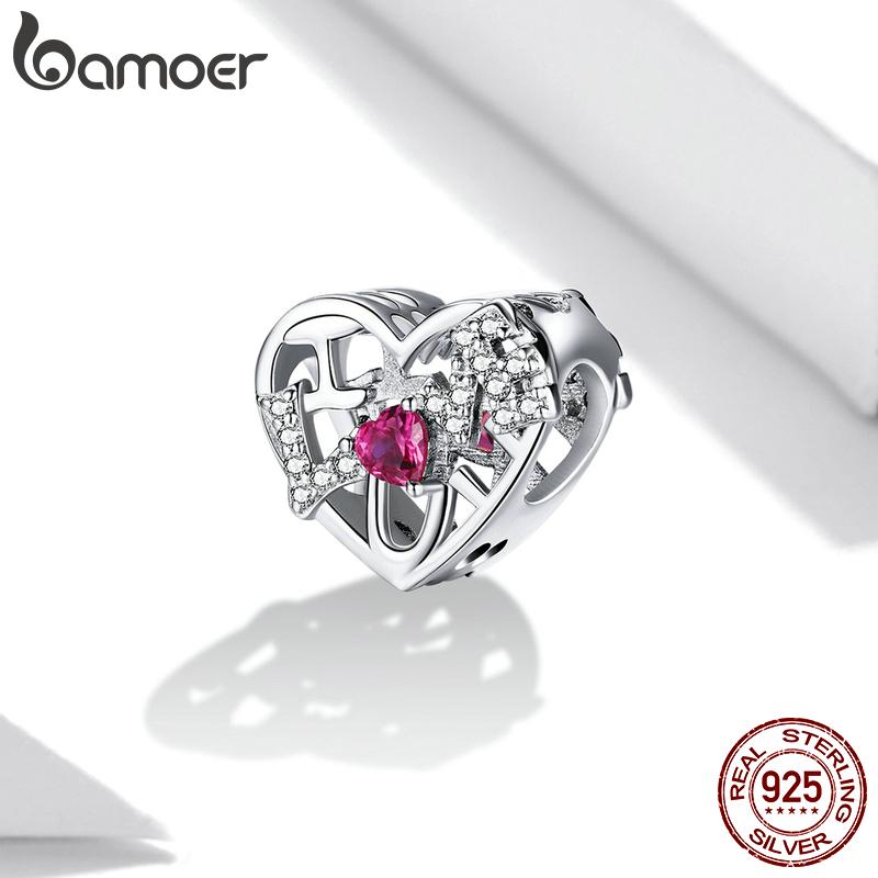 Bamoer 925 sterlingsølv platinabelagt dobbeltkjede hjertearmbånd, justerbart armbånd for hummerlås for kvinner
