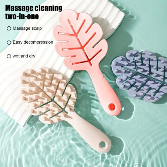 2Pcs Hollow Leaf Shampoo Brush with Long Handle Hanging Men Women Portable Travel Hair Growth Scalp Massage Scrubber Cleaning Brush