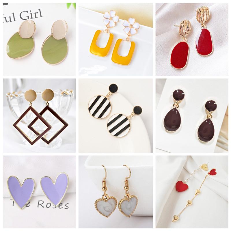 Neue Mode Emaille Ohrhänger für Damen Koreanische Blume Tropfen Geometrische Statement Ohrringe für Damen Hochzeit Ohr Zirkon aretes