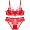 Sexy Ultra-thin Lace Underwear Fashion Ribbon Big Chest Small Semi-see-through Bra Suit Women