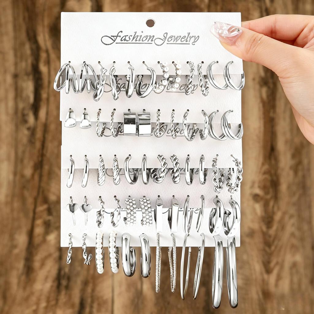 European & American C-Shaped Metal Texture Ear Cuff: Women's Retro Twist Earring Set (6-Piece).