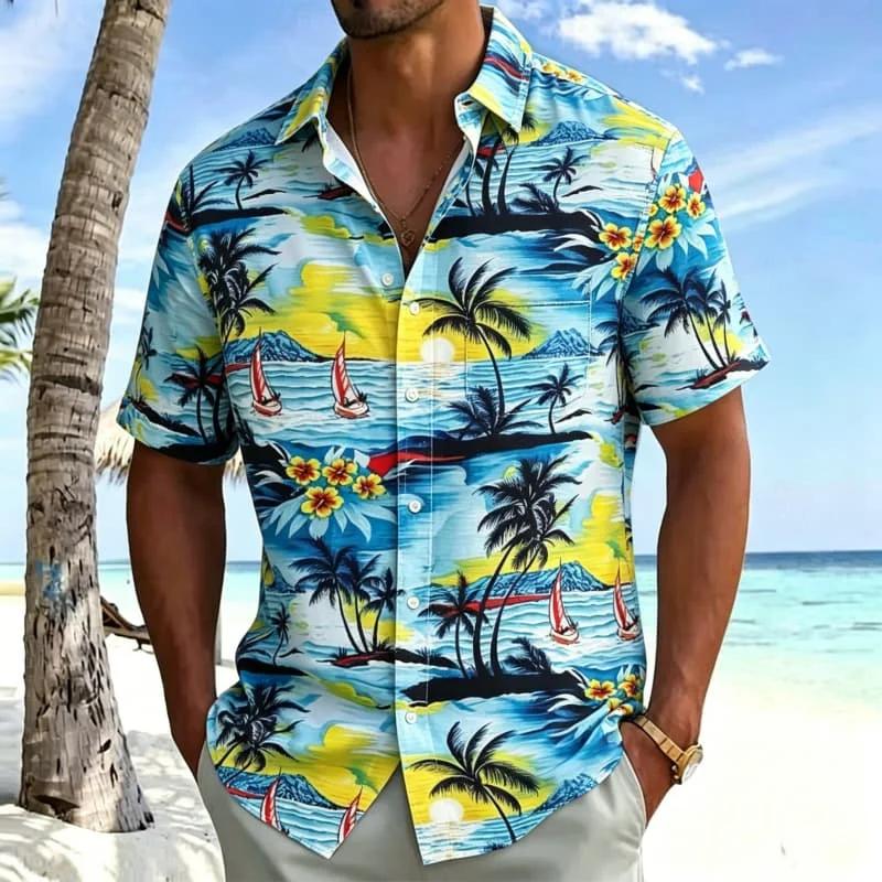 Hawaiianisches Tropenmuster Kurzarmhemd, Perfekt für Strandausflüge