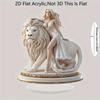 2D Flat Lion Statue Acrylic Desktop Decoration, White Lion & Woman Design, Home Decor Plaque Hanging Wall Art Decorative Garden Decoration for Room Do