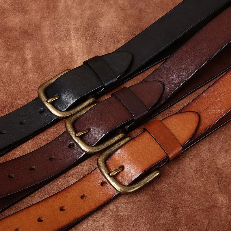 New Water-Dyed Retro Handmade Belt Men'S Genuine Leather Pin Buckle First Layer Cowhide Youth Casual Jeans Belt Men'S